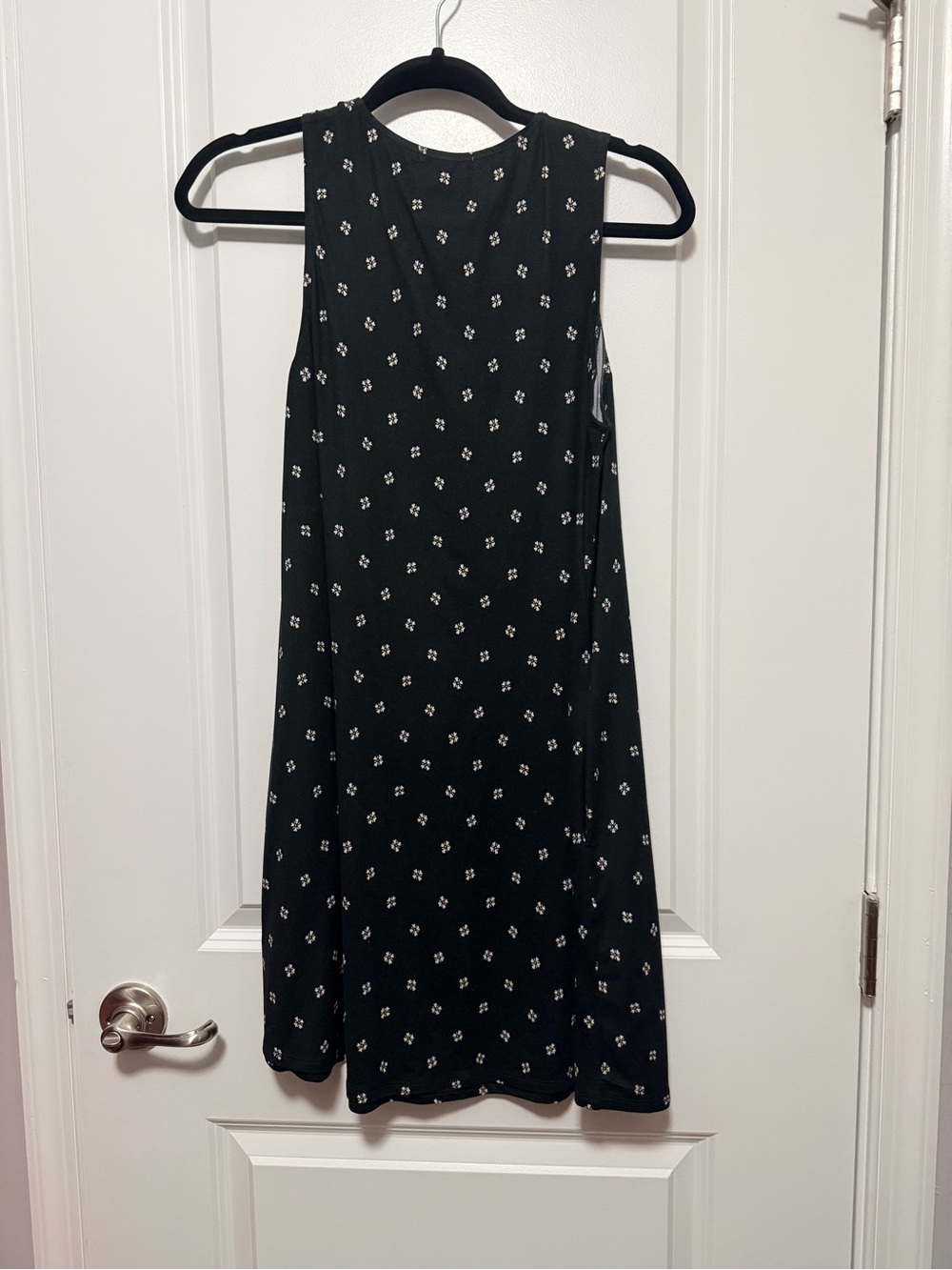 nine britton Black Sleeveless swing Dress with White Floral Dots